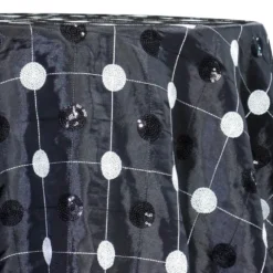 Luna Sequins Taffeta Table Linen in White on Black