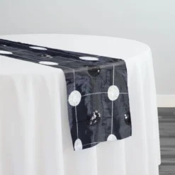 Luna Sequins Taffeta Table Runner in White and Black