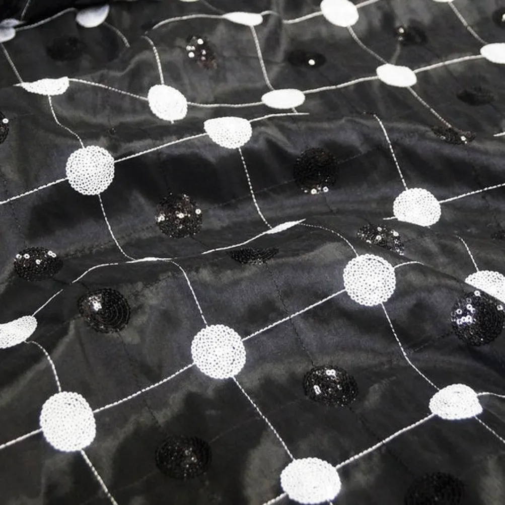 Luna Sequins Taffeta Table Runner in White and Black