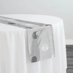 Luna Sequins Taffeta Table Runner in Silver and White