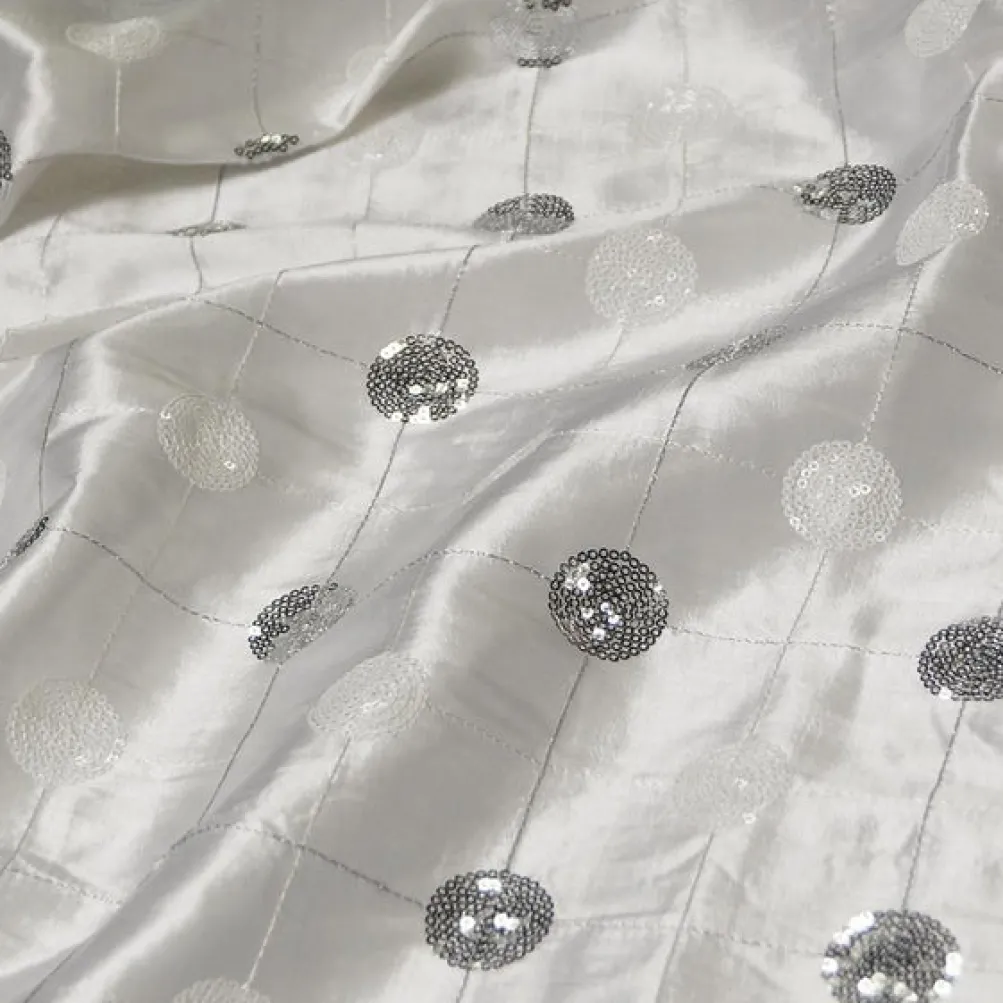 Luna Sequins Taffeta Table Runner in Silver and White