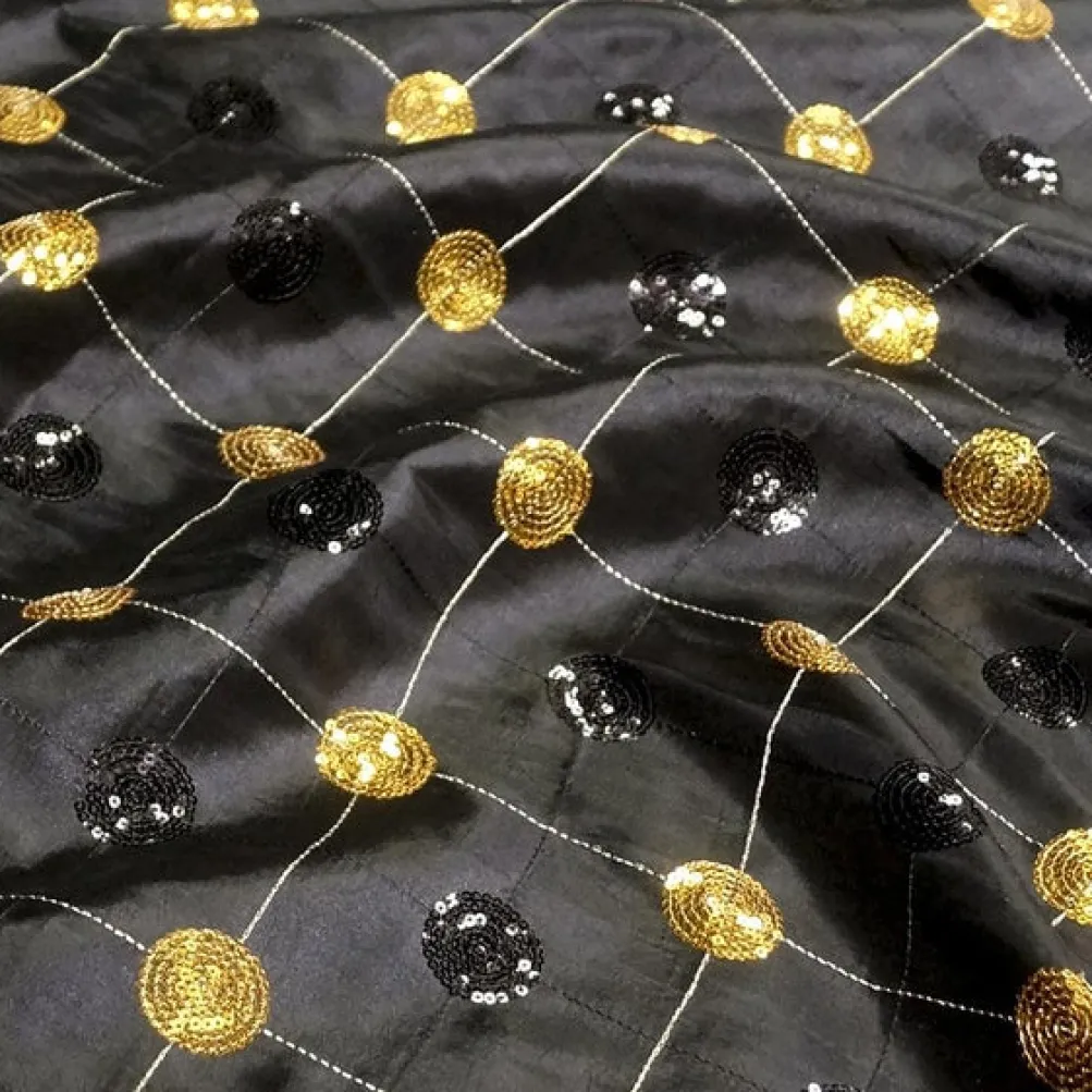 Luna Sequins Taffeta Table Runner in Gold and Black