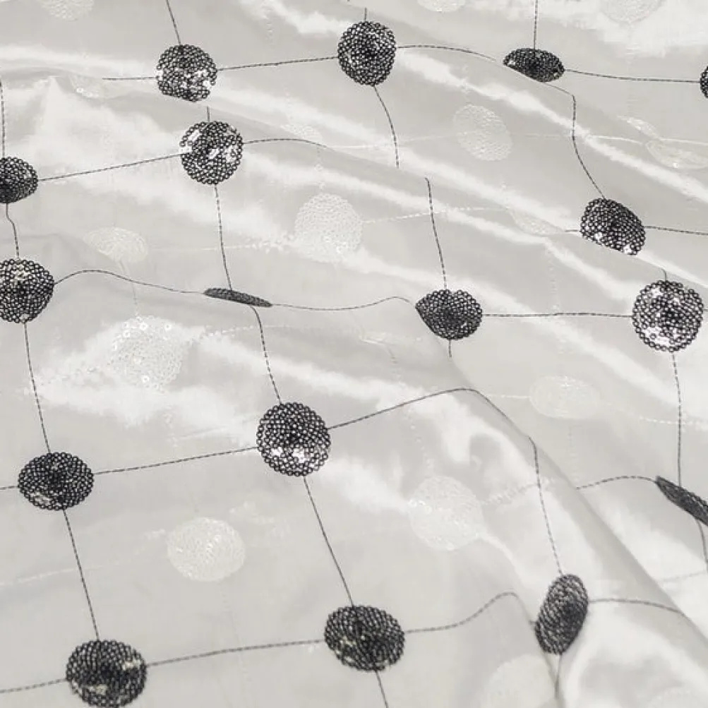 Luna Sequins Taffeta Table Runner in Black and White