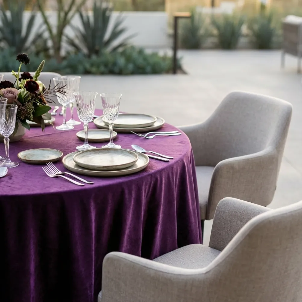 Lush Velvet Table Linen in Eggplant