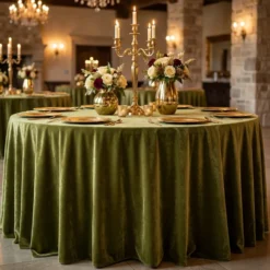 Lush Velvet Table Linen in Olive