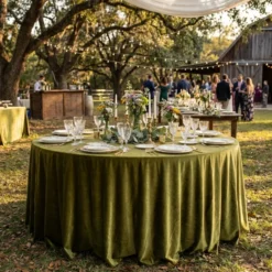 Lush Velvet Table Linen in Olive
