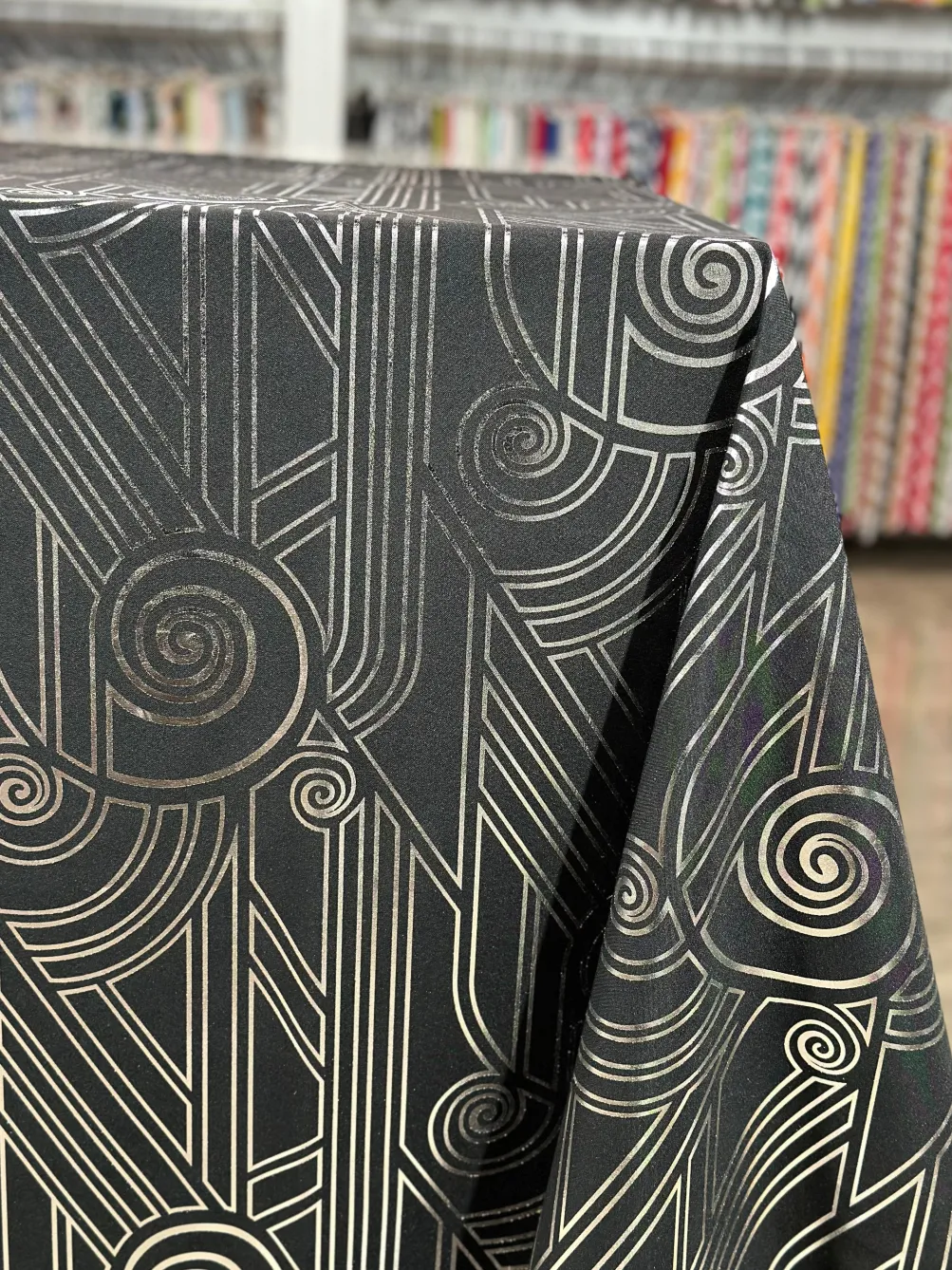 Luxor (Metallic Print) Table Linen in Black and Silver
