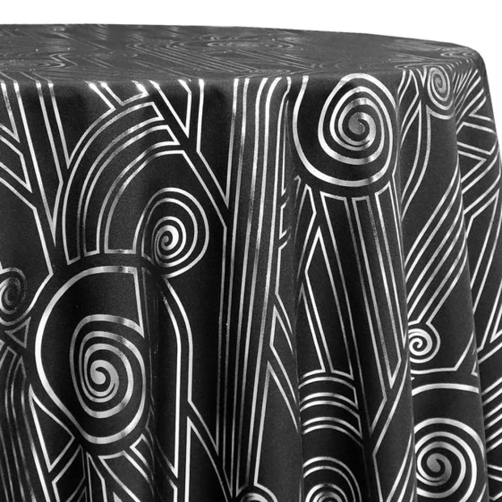 Luxor (Metallic Print) Table Linen in Black and Silver