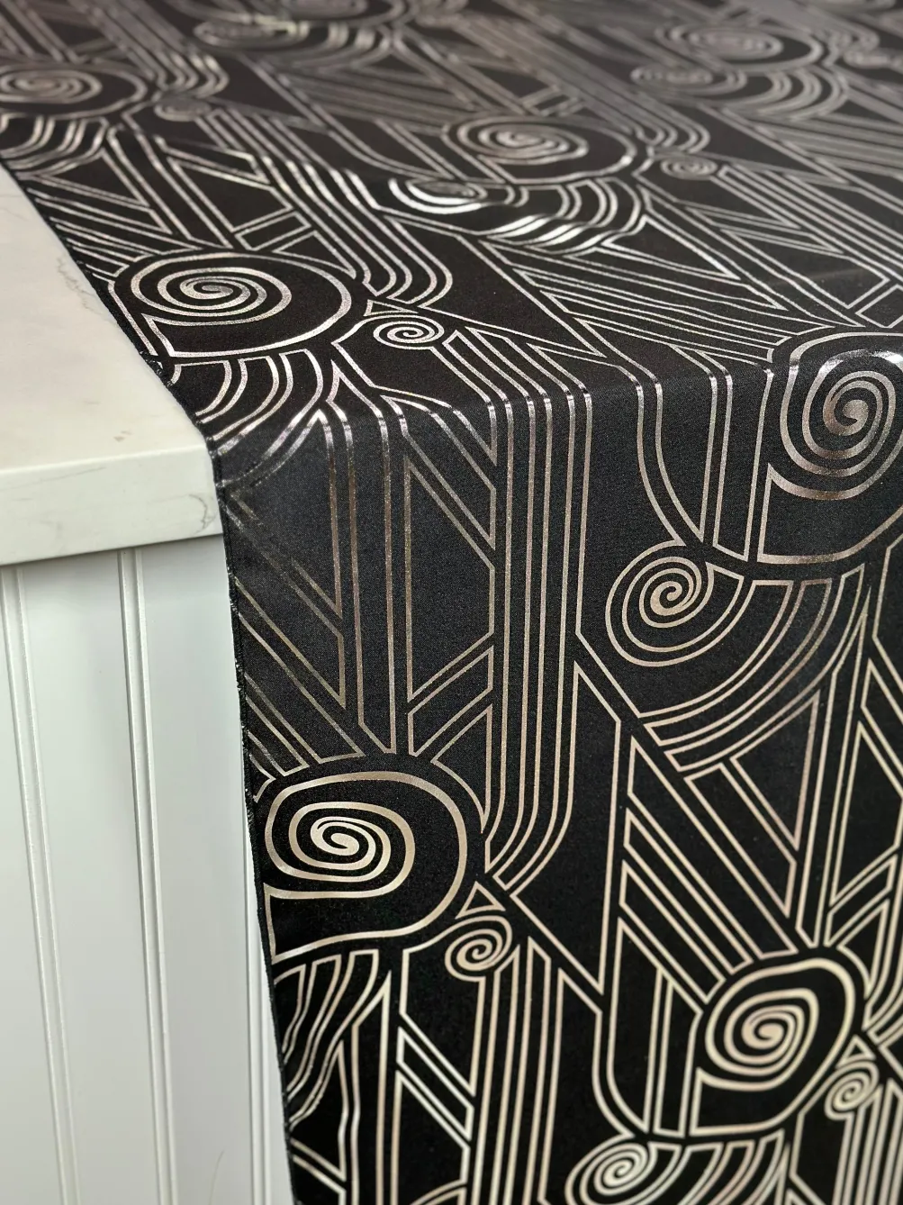 Luxor (Metallic Print) Table Linen in Black and Silver