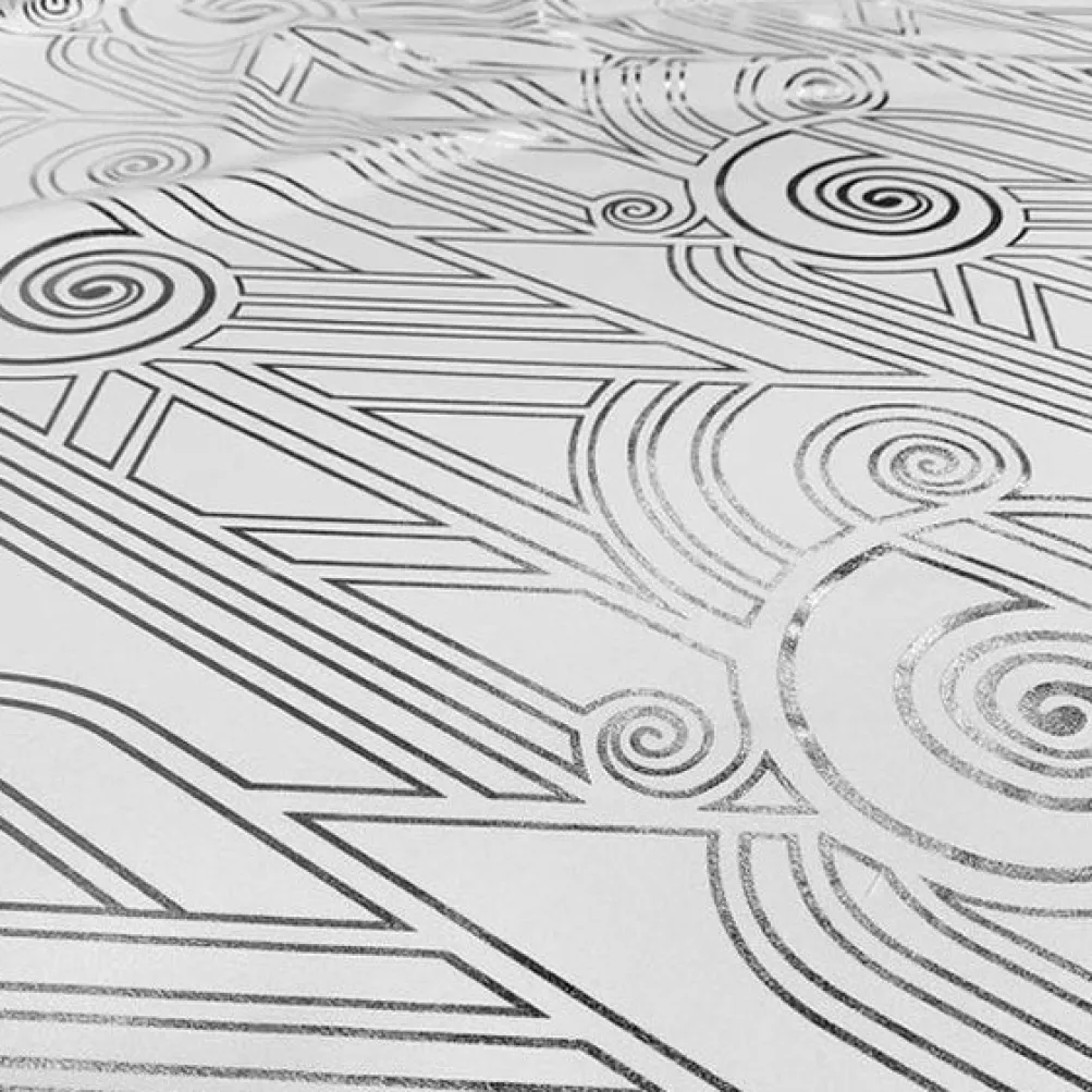 Luxor (Metallic Print) Table Linen in White and Silver