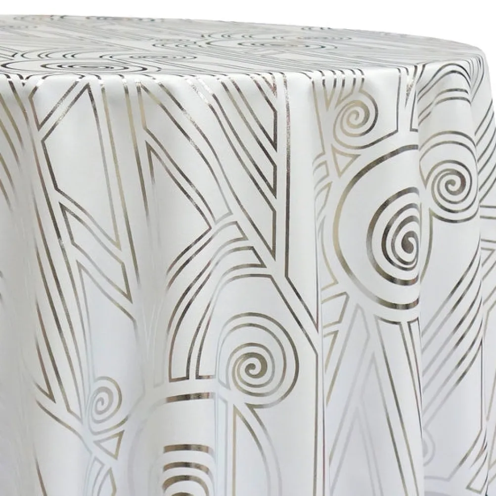 Luxor (Metallic Print) Table Linen in White and Silver