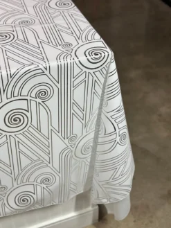 Luxor (Metallic Print) Table Linen in White and Silver