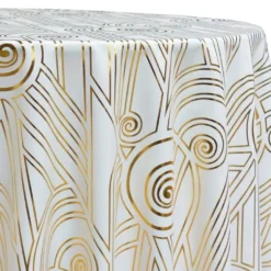 Luxor (Metallic Print) Table Linen in White and Gold