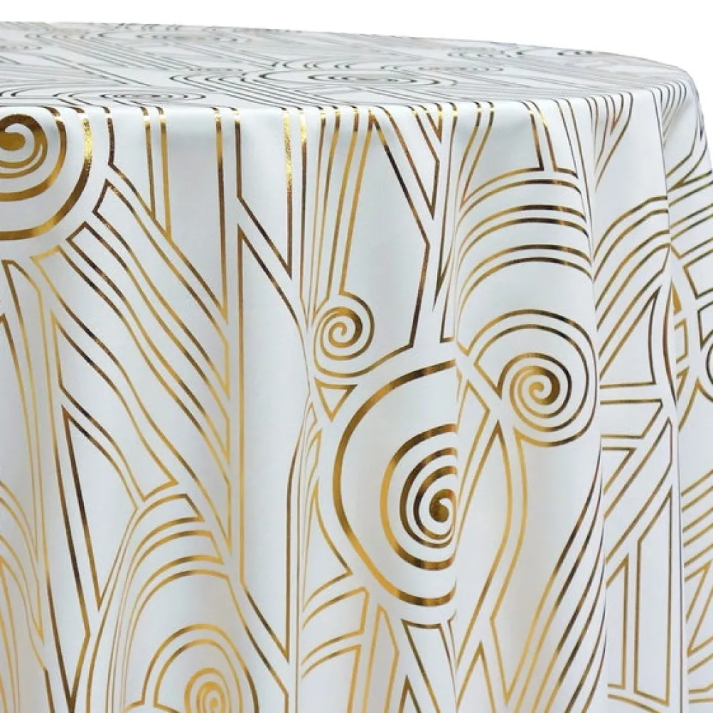 Luxor (Metallic Print) Table Linen in White and Gold