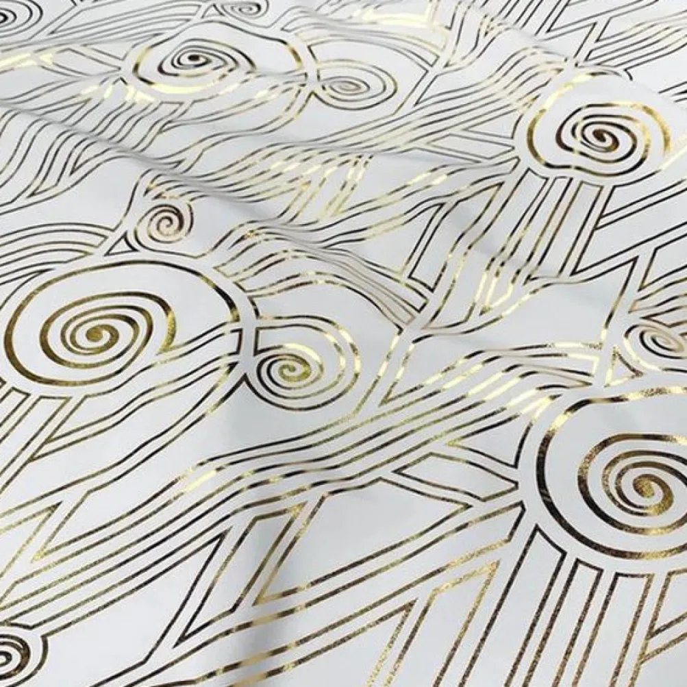 Luxor (Metallic Print) Table Linen in White and Gold