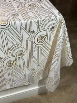 Luxor (Metallic Print) Table Linen in White and Gold