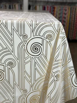 Luxor (Metallic Print) Table Linen in White and Gold