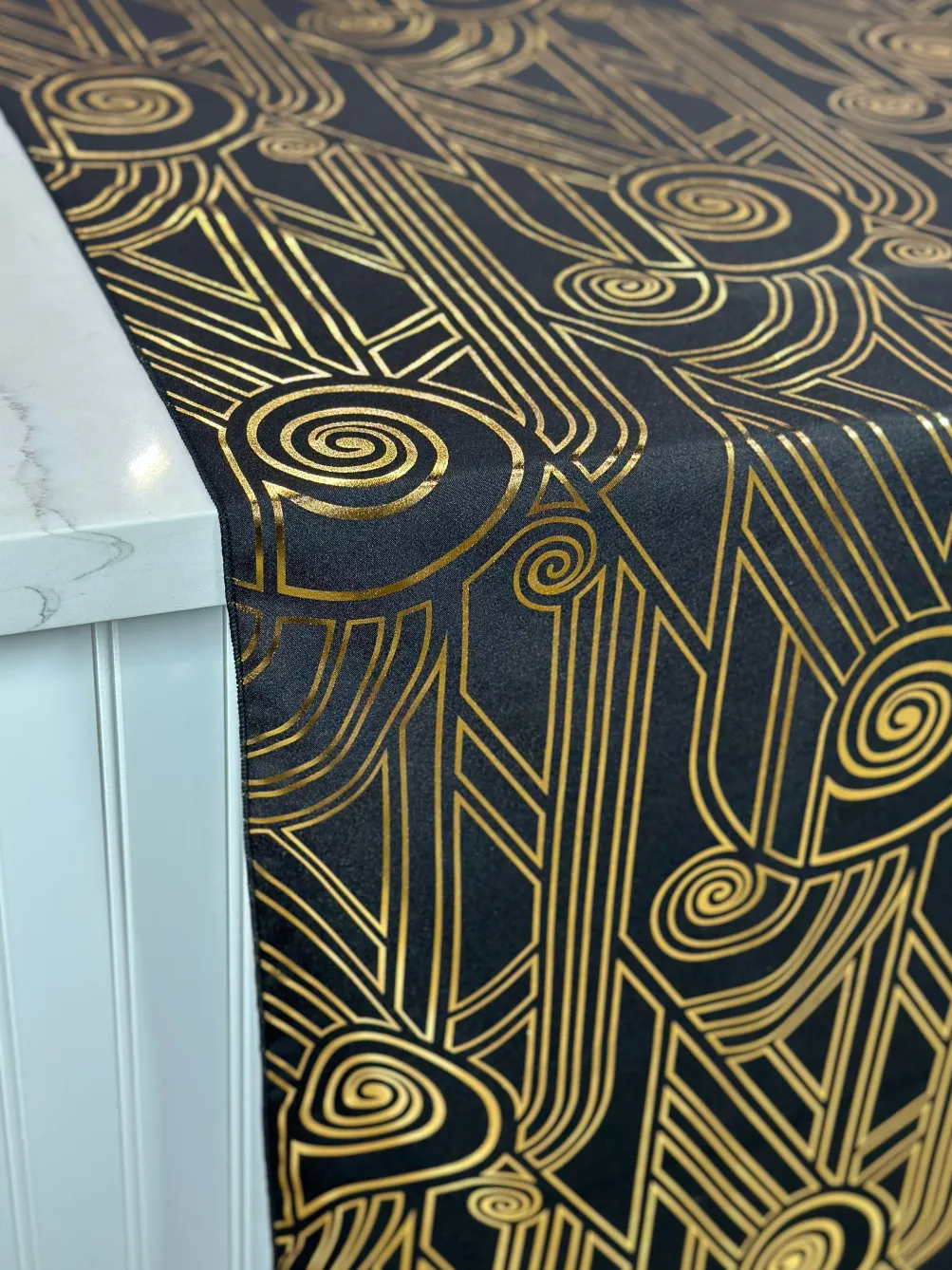 Luxor (Metallic Print) Table Linen in Black and Gold