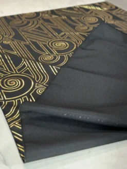 Luxor (Metallic Print) Table Linen in Black and Gold