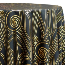 Luxor (Metallic Print) Table Linen in Black and Gold