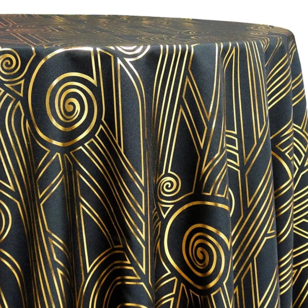 Luxor (Metallic Print) Table Linen in Black and Gold