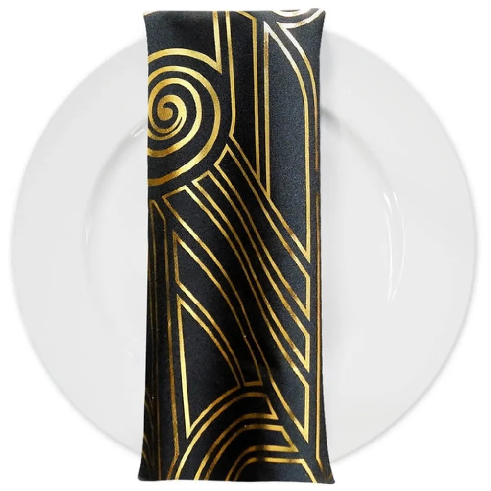 Luxor (Metallic Print) Table Napkin in Black and Gold