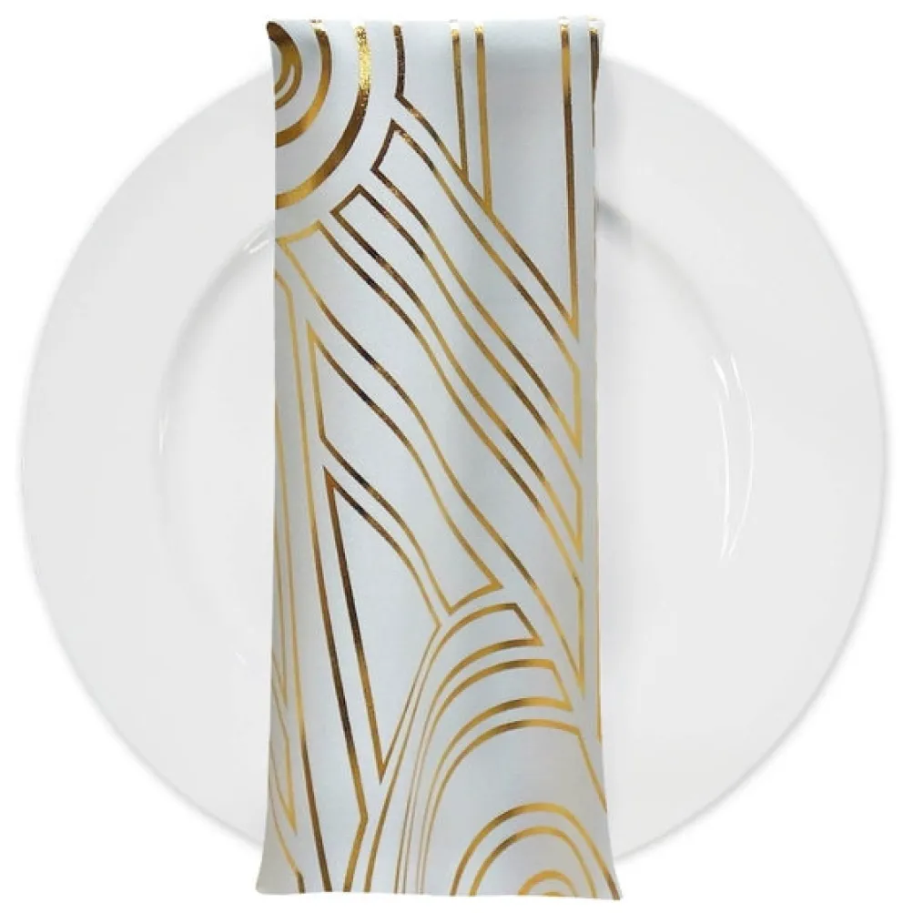 Luxor (Metallic Print) Table Napkin in White and Gold