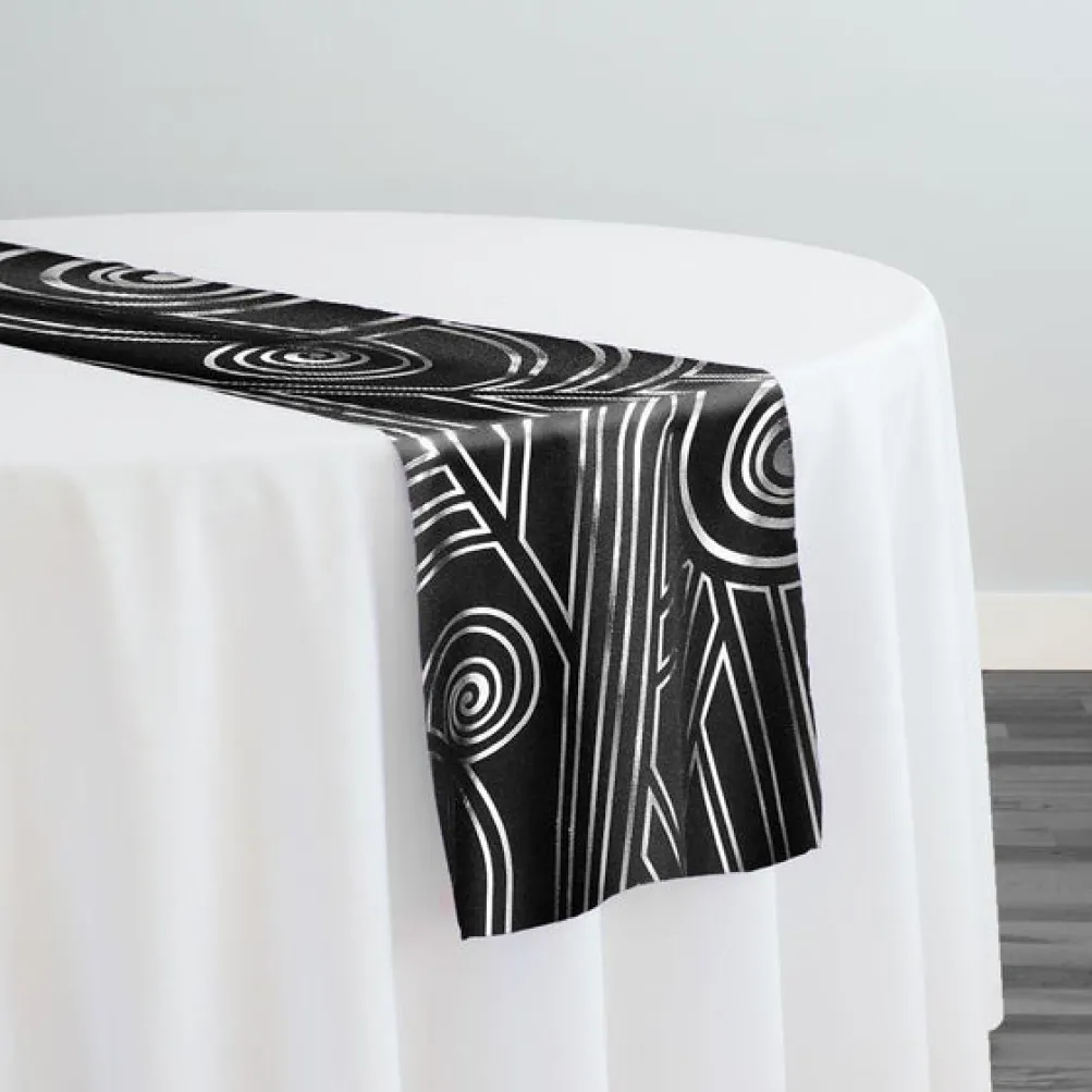 Luxor (Metallic Print) Table Runner in Black and Silver
