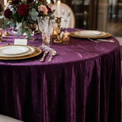 Luxury Plush Velvet Table Linen in Plum