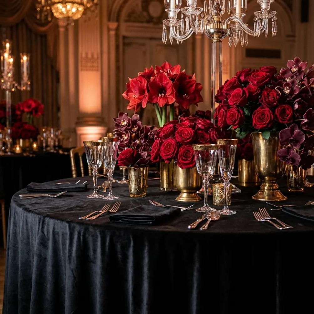 Luxury Plush Velvet Table Linen in Black