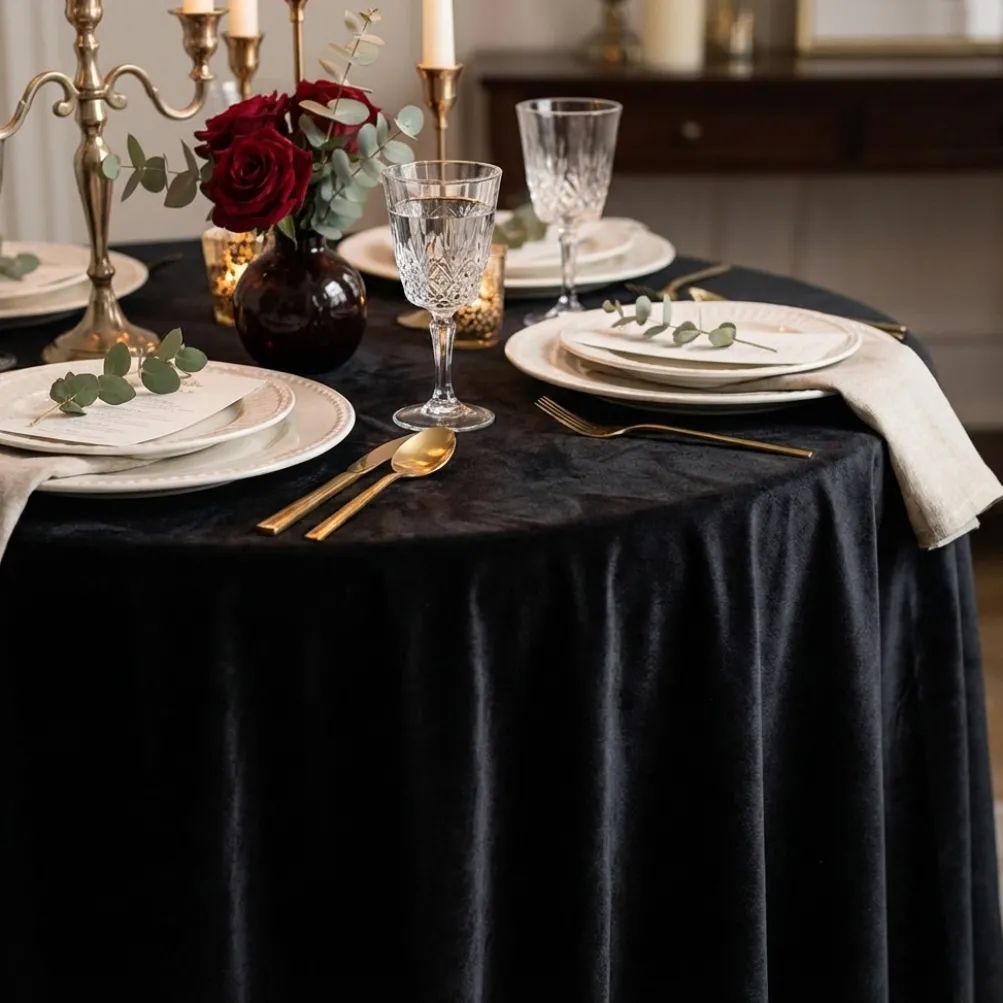 Luxury Plush Velvet Table Linen in Black