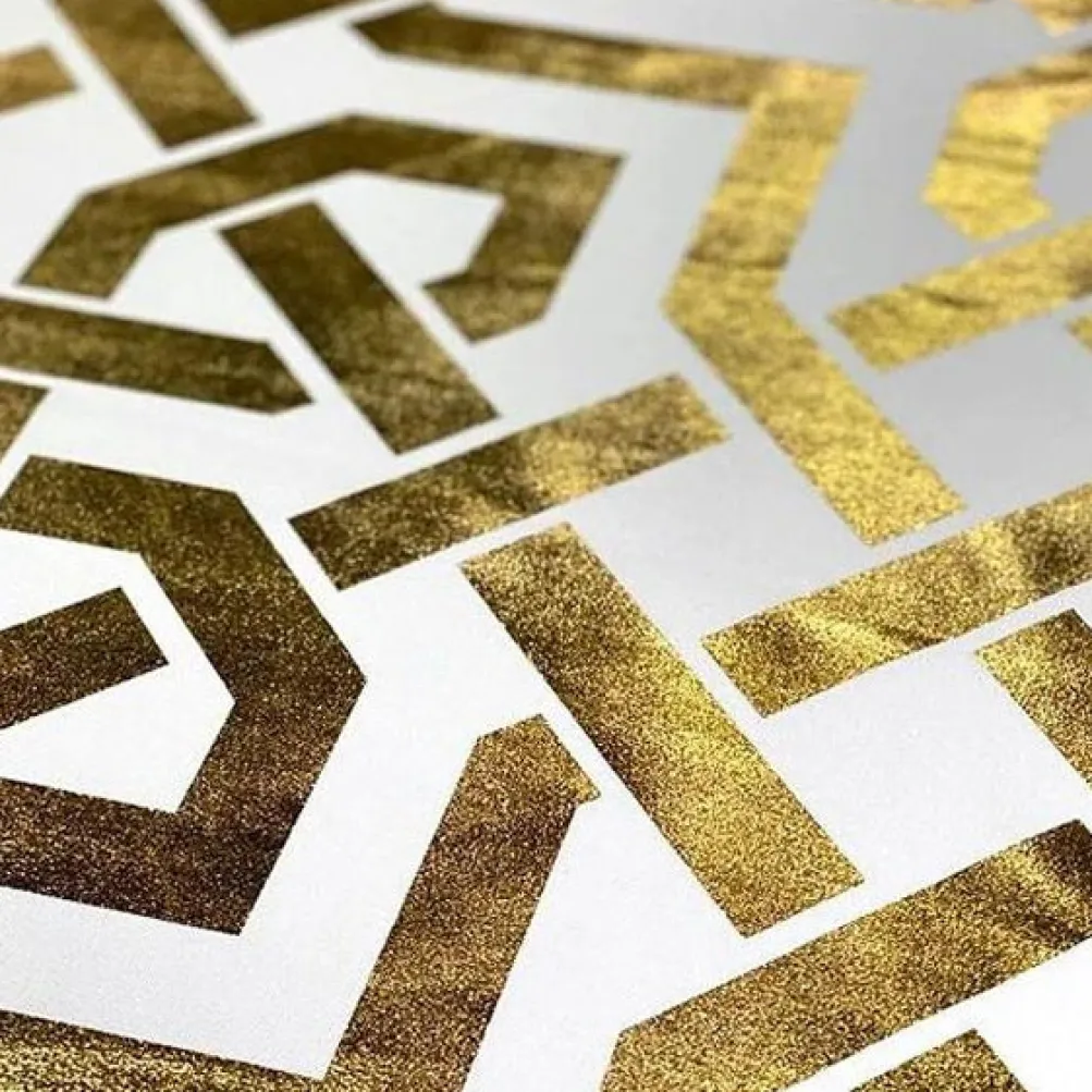 Majestic (Metallic Print) Table Linen in White and Gold