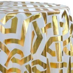 Majestic (Metallic Print) Table Linen in White and Gold