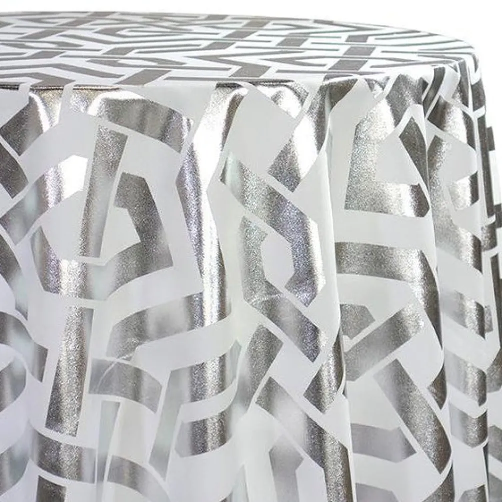 Majestic (Metallic Print) Table Linen in White and Silver