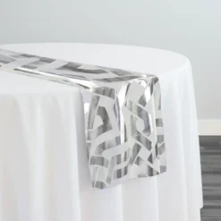 Majestic (Metallic Print) Table Runner in White and Silver
