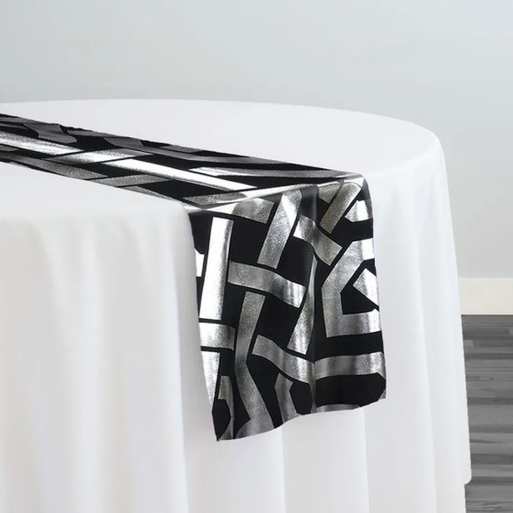 Majestic (Metallic Print) Table Runner in Black and Silver