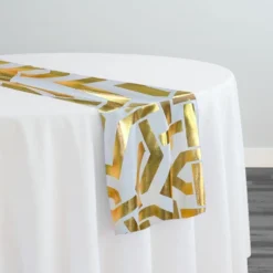 Majestic (Metallic Print) Table Runner in White and Gold