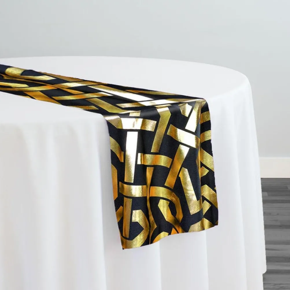 Majestic (Metallic Print) Table Runner in Black and Gold