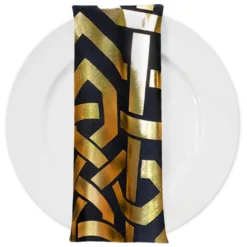 Majestic (Metallic Print) Table Napkin in Black and Gold
