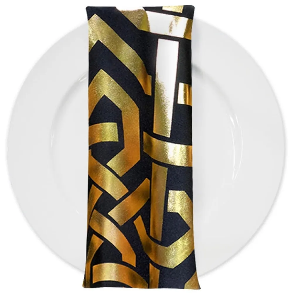 Majestic (Metallic Print) Table Napkin in Black and Gold