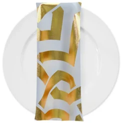 Majestic (Metallic Print) Table Napkin in White and Gold