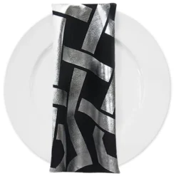 Majestic (Metallic Print) Table Napkin in Black and Silver