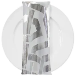 Majestic (Metallic Print) Table Napkin in White and Silver