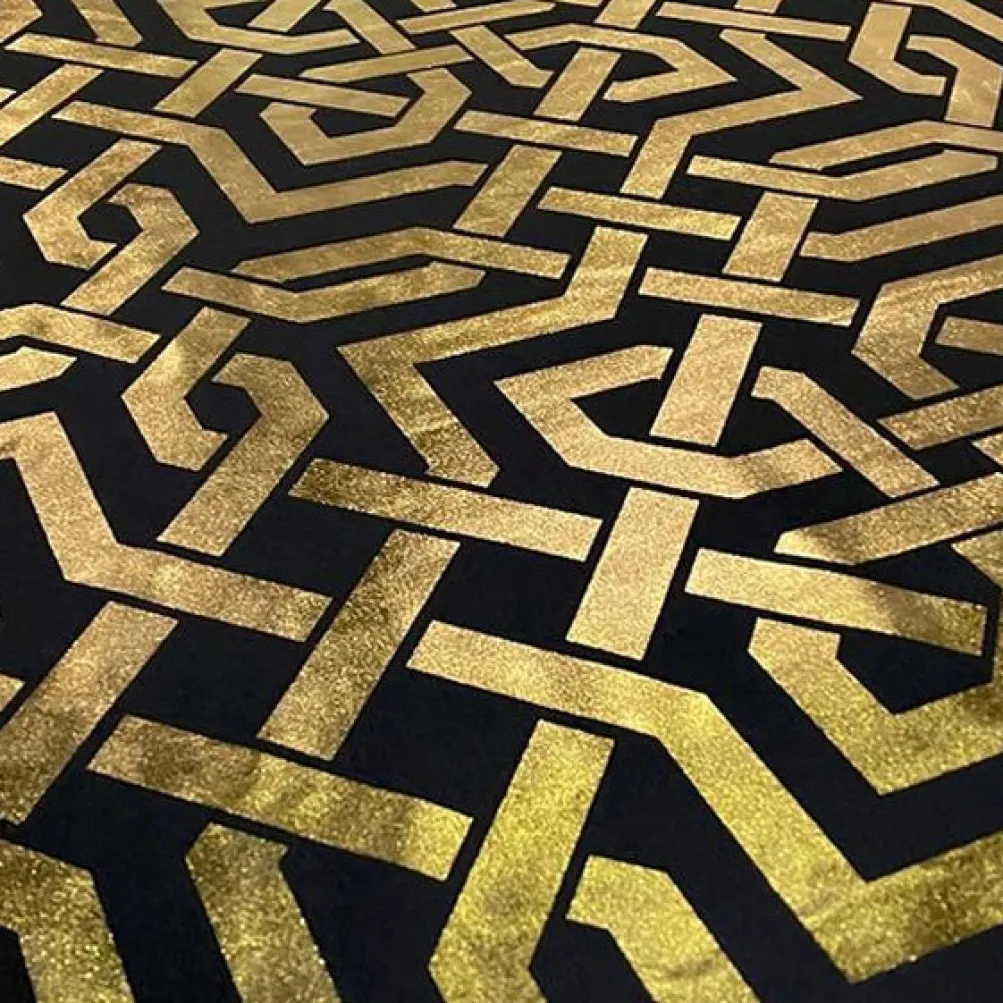Majestic (Metallic Print) Table Linen in Black and Gold