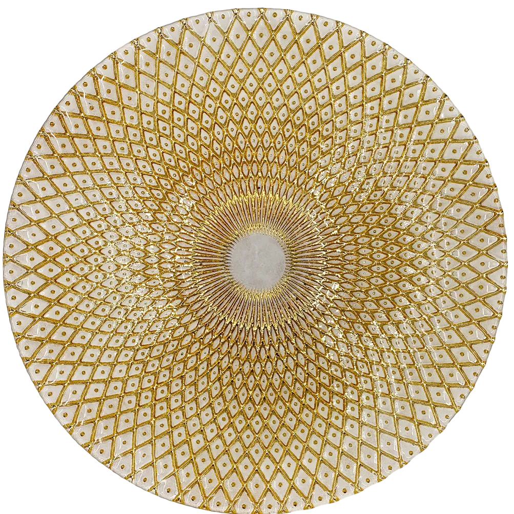 Mandala - Glass Charger Plate in Gold / White (Item # 0230)