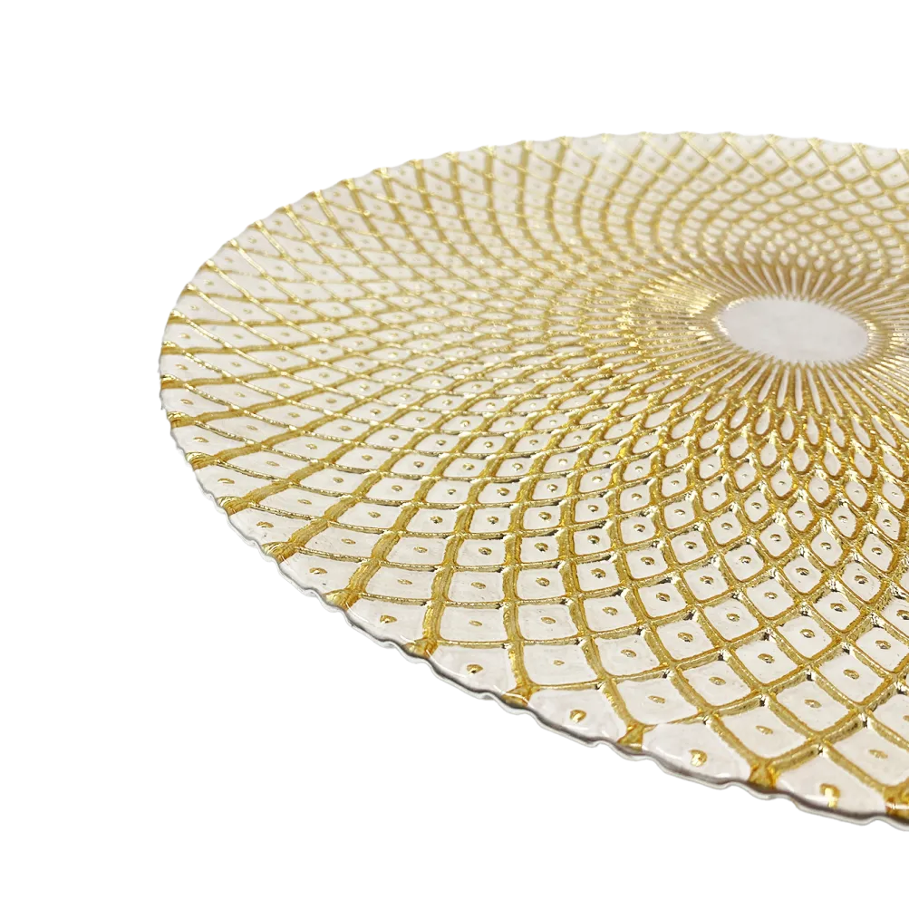 Mandala - Glass Charger Plate in Gold / White (Item # 0230)