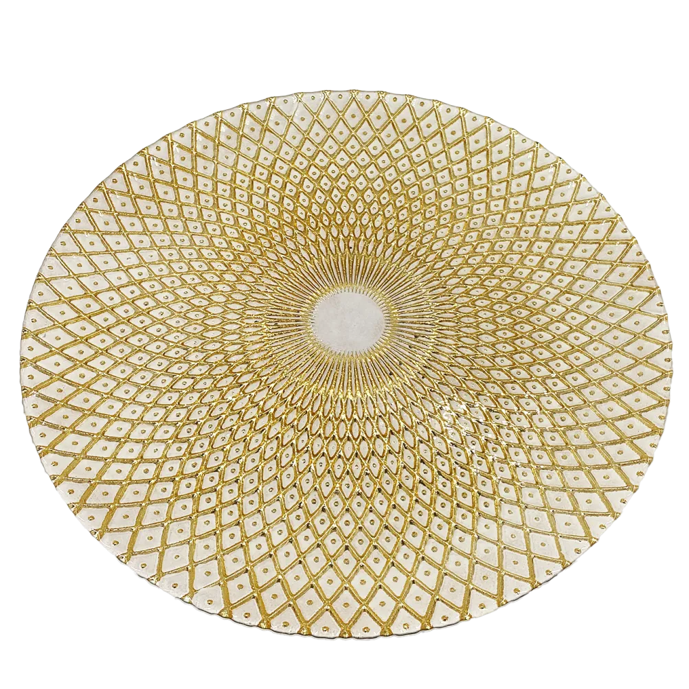 Mandala - Glass Charger Plate in Gold / White (Item # 0230)