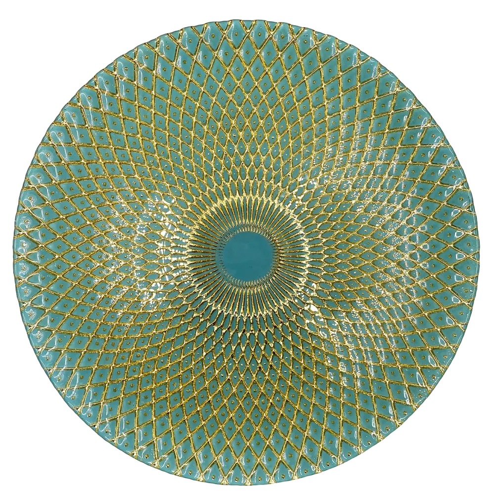 Mandala - Glass Charger Plate in Gold Teal (Item # 0230)
