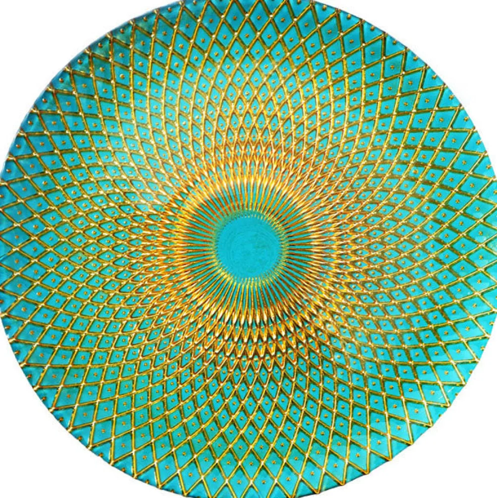 Mandala - Glass Charger Plate in Gold Teal (Item # 0230)