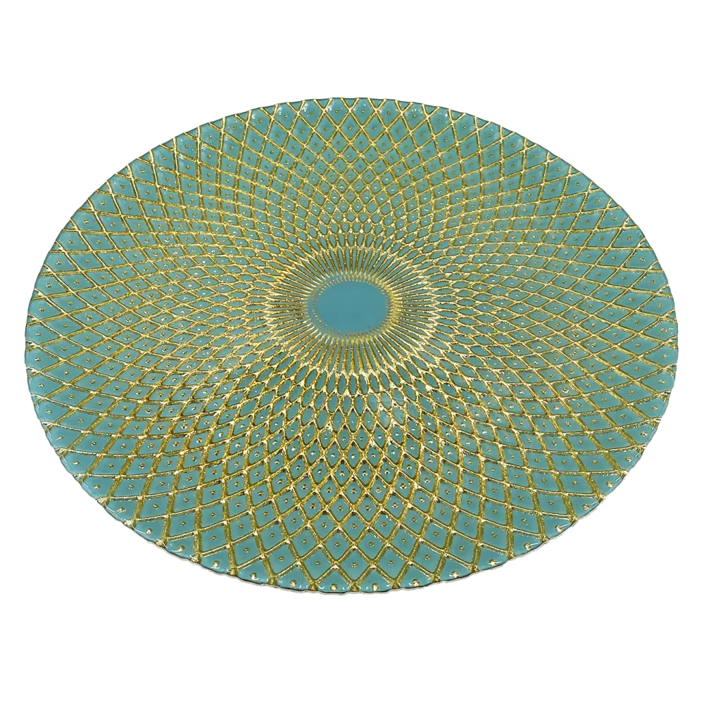 Mandala - Glass Charger Plate in Gold Teal (Item # 0230)